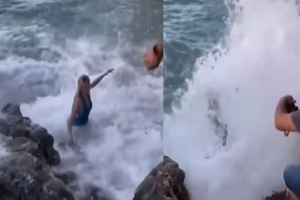 Girl Posing on Beach Wave Spoils It