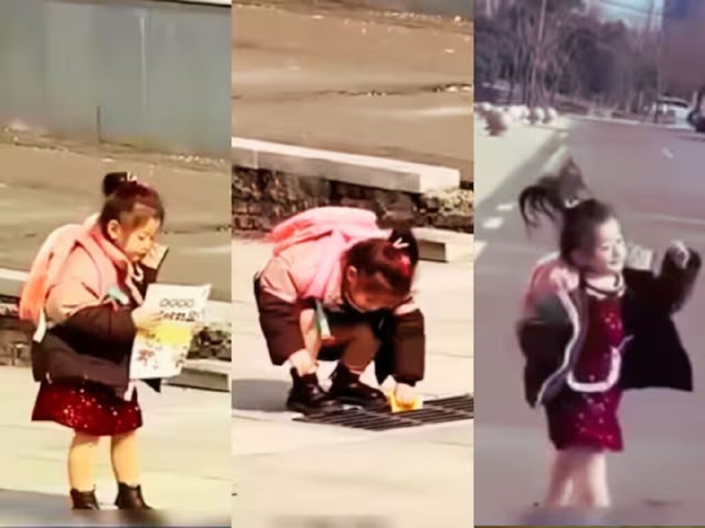 Little Girl Throws Book in Gutter: